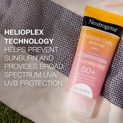 Neutrogena Invisible Daily Defense Fragrance-Free Sunscreen Lotion, Broad Spectrum SPF 60+, 3.0 fl. oz