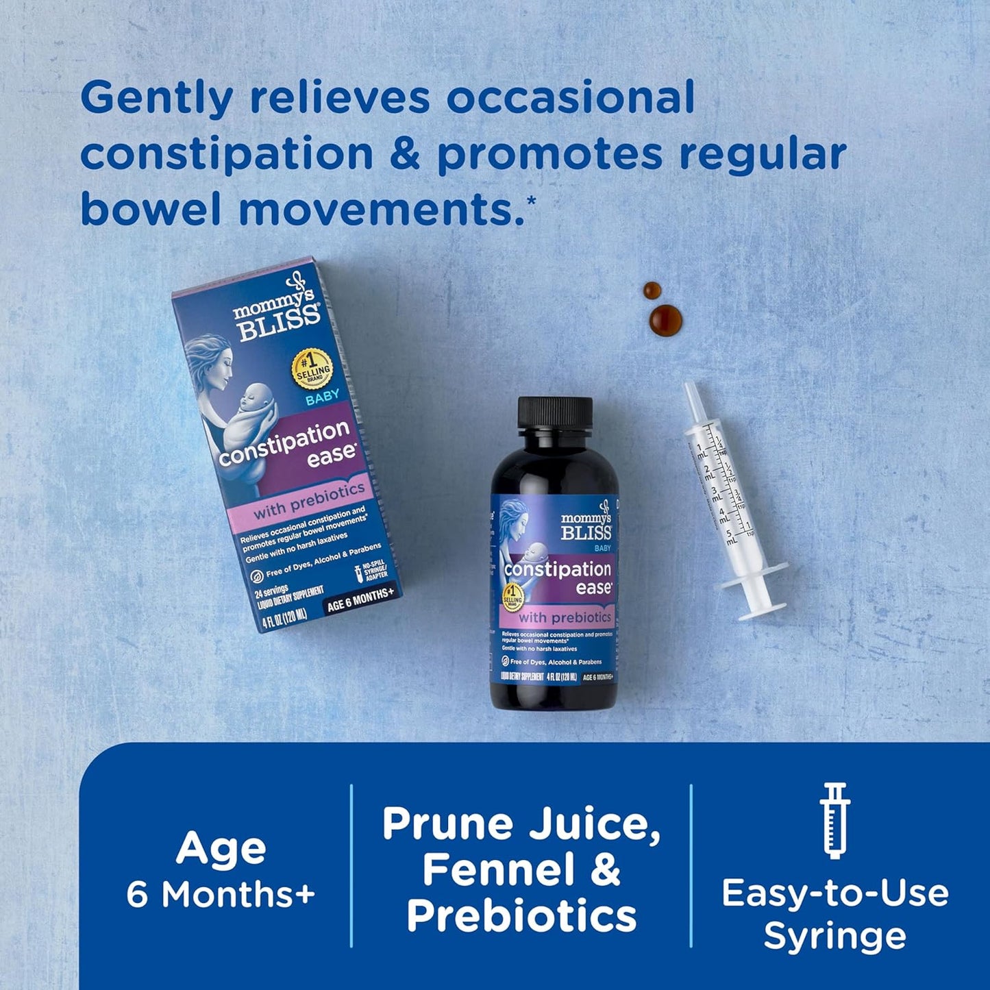 Mommy's Bliss Constipation Ease + Prebiotics, Relieves Occasional Constipation, Gentle & Safe, No Harsh Laxatives, 4 Fl Oz Bottle (Pack of 1)