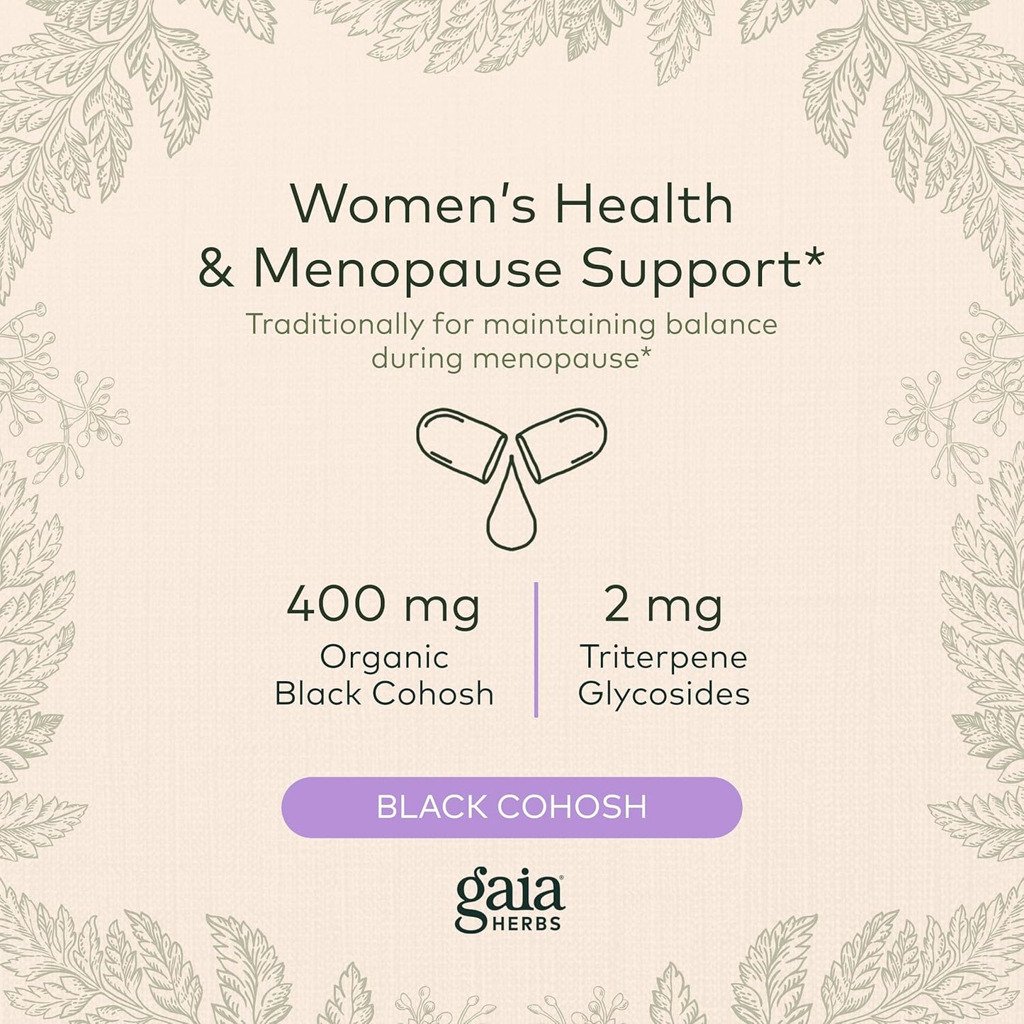 Gaia Herbs Black Cohosh - Menopause Support Supplement to Help Maintain Hormone Balance and Health for Women - with Organic Black Cohosh - 60 Vegan Liquid Phyto-Capsules