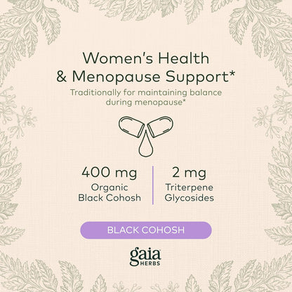 Gaia Herbs Black Cohosh - Menopause Support Supplement to Help Maintain Hormone Balance and Health for Women - with Organic Black Cohosh - 60 Vegan Liquid Phyto-Capsules
