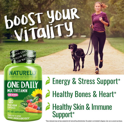 NATURELO One Daily Multivitamin for Women - Energy Support - Whole Food Supplement to Nourish Hair, Skin, Nails - Non-GMO - No Soy - Gluten Free - 60 Capsules