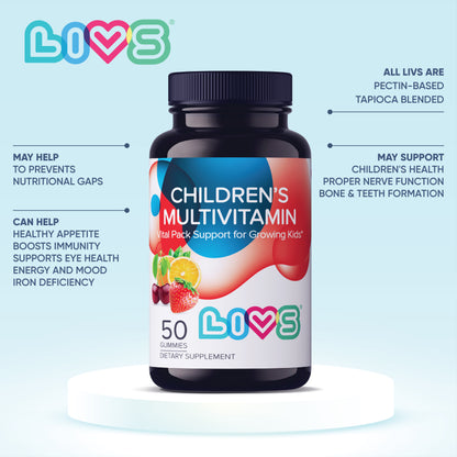 LIVS Children's Multivitamin Gummy Vitamin - Kids Multivitamin Gummies, All-Natural, Gluten-Free, Non-GMO, Multivitamin for Kids - Strawberry, Orange