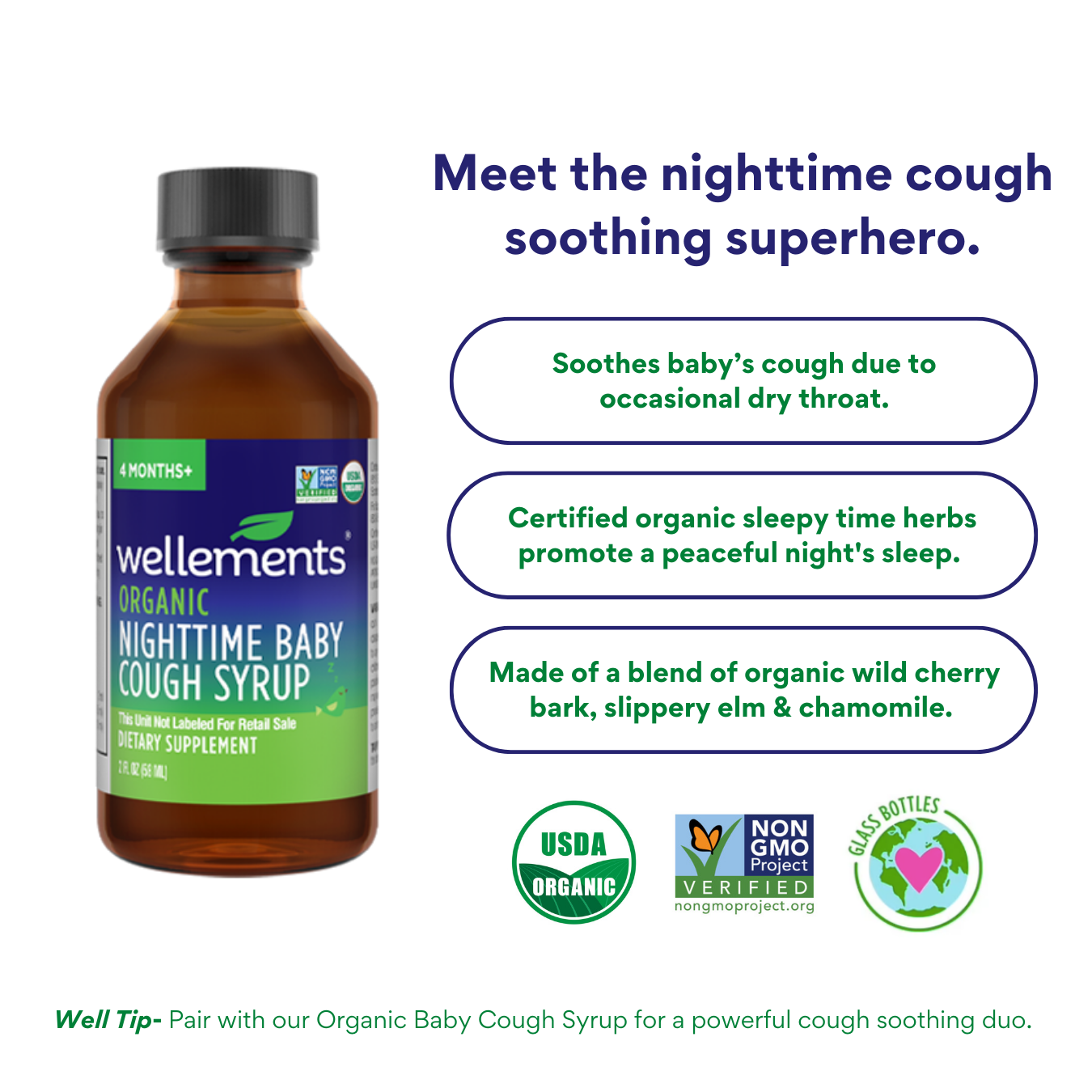 Wellements Organic Night Time Baby Cough & Mucus Syrup, 2 fl. Oz.