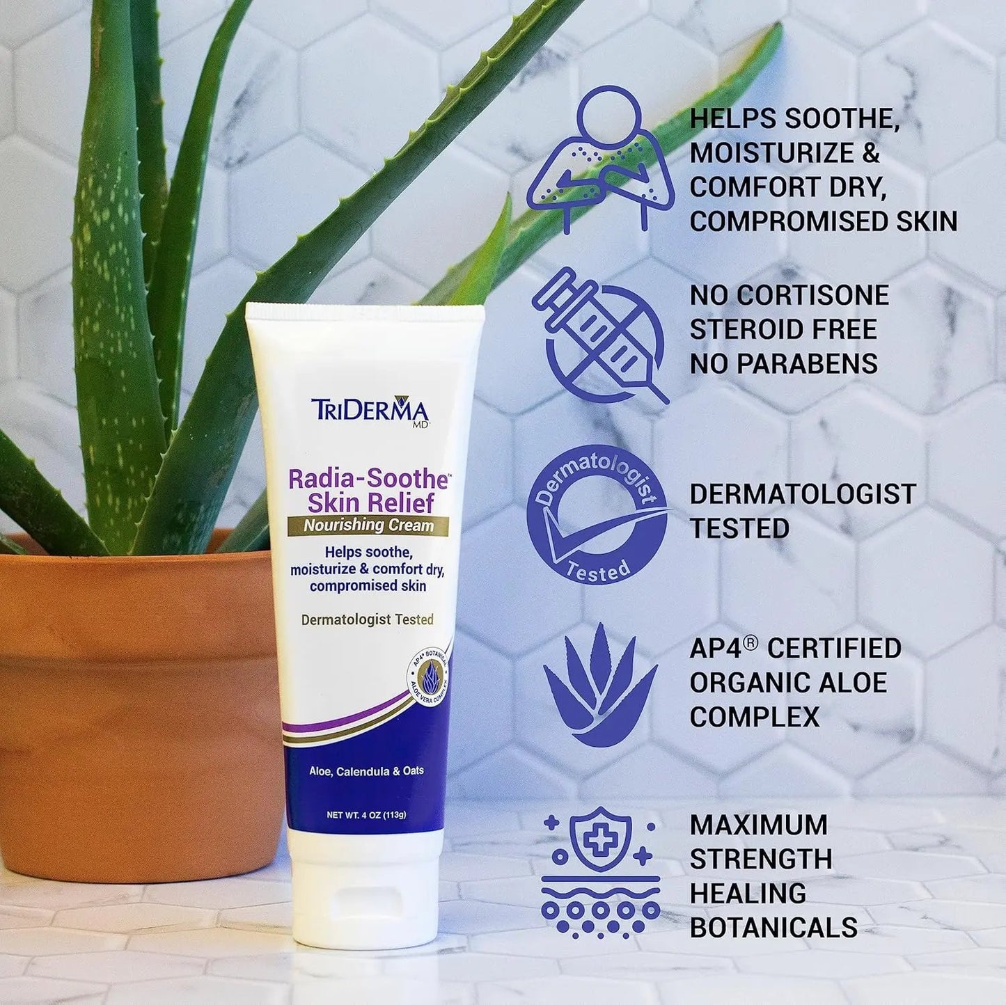 TriDerma MD Radia-Soothe Skin Relief Radiation Cream, Helps Relieve Radiation Burn, Radiodermatitis and other Skin Damaging Side Effects from Radiation Therapy, Fragrance Free, 4 oz tube TriDerma MD