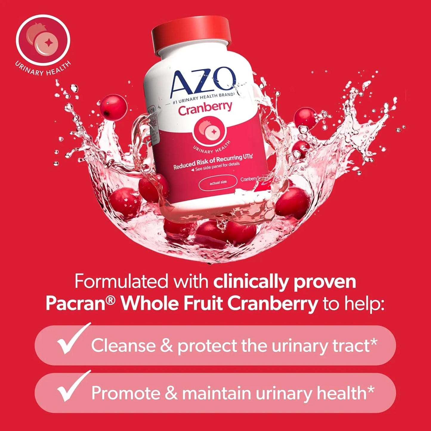 AZO Cranberry Urinary Tract Health Dietary Supplement, Sugar Free, 100 Count