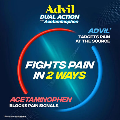 Advil Dual Action Pain Relievers Coated Caplets, 125 mg Ibuprofen and 250 mg Acetaminophen, 18 Count