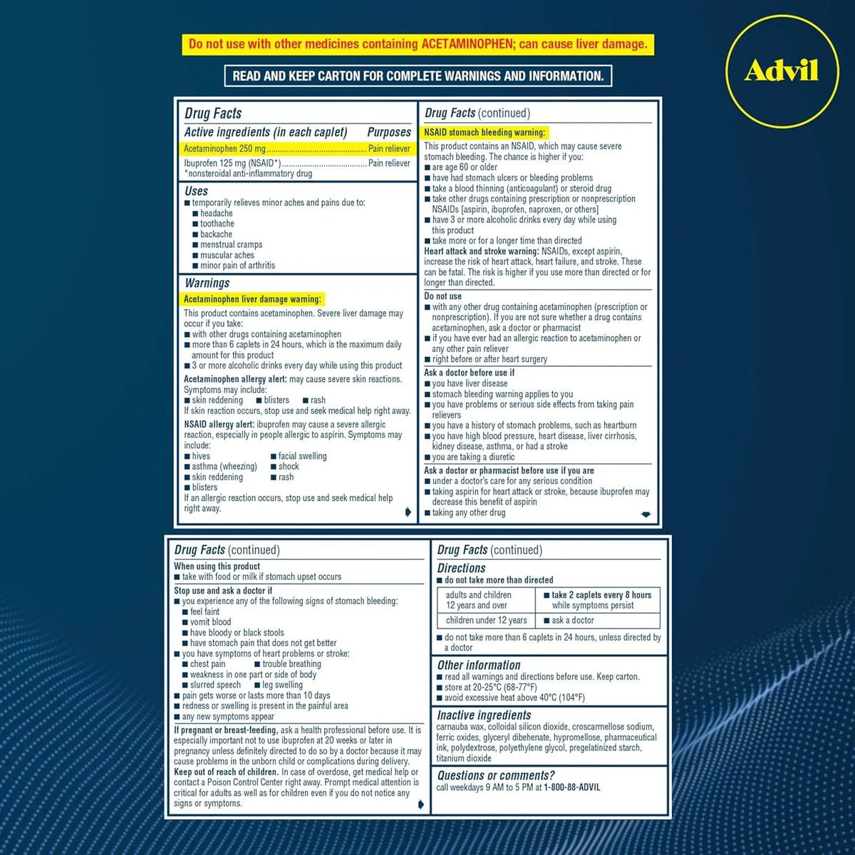 Advil Coating Advil Dual Action Pain Relievers Coated Caplets, 125 mg Ibuprofen and ...