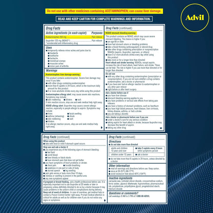 Advil Dual Action Pain Relievers Coated Caplets, 125 mg Ibuprofen and 250 mg Acetaminophen, 18 Count
