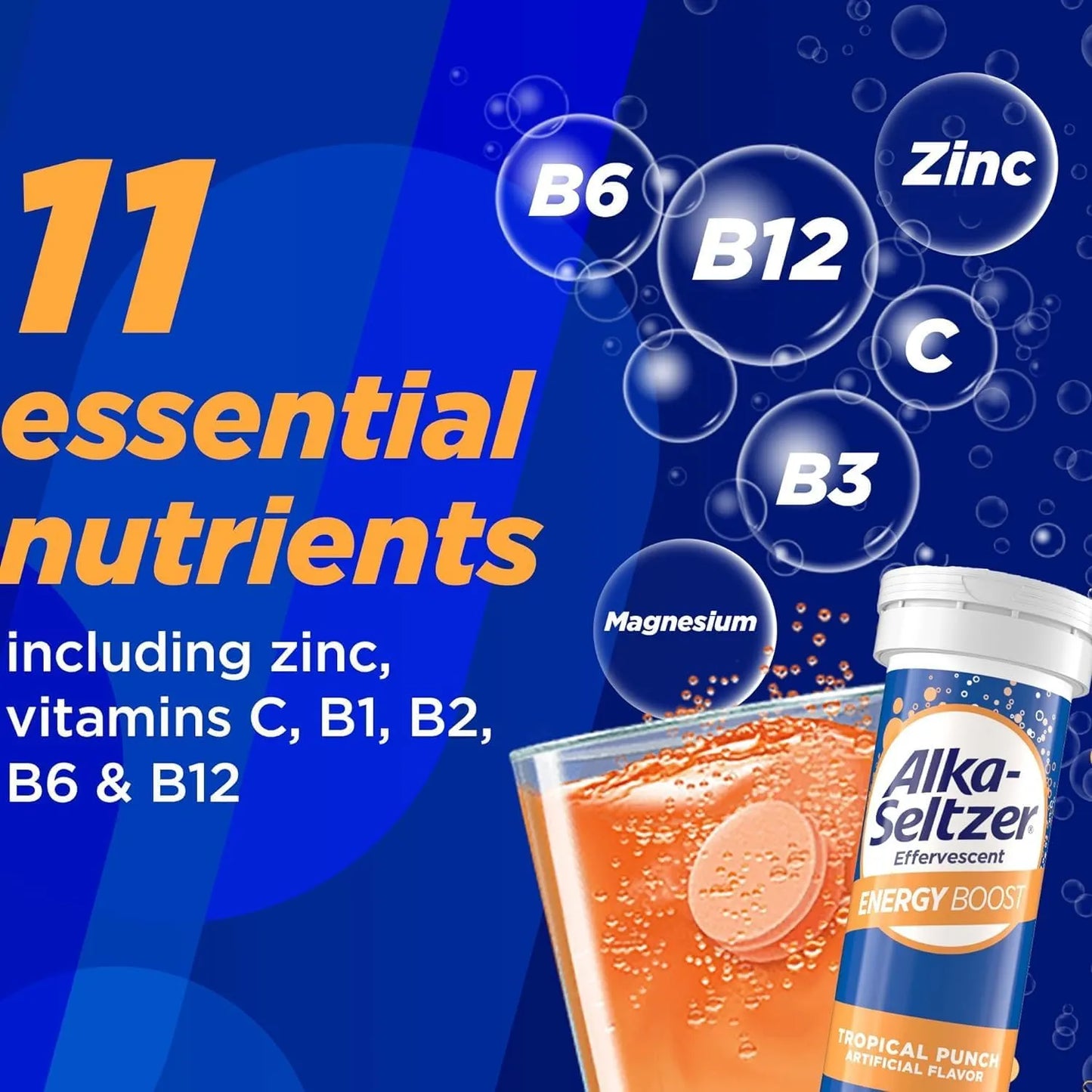 Alka-Seltzer Energy Boost: Caffeine & Guarana, B Vitamins, Light Tropical Punch Flavor, 10 Tablets