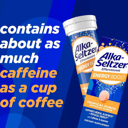 Alka-Seltzer Energy Boost: Caffeine & Guarana, B Vitamins, Light Tropical Punch Flavor, 10 Tablets