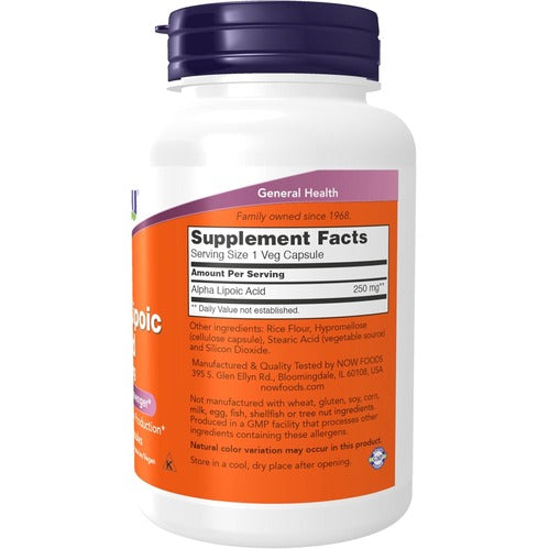 NOW Foods Supplements, Alpha Lipoic Acid 250 mg, 120 Veg Capsules
