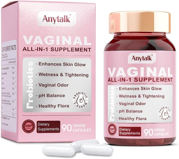 Anytalk Vaginal All-in-1 Supplement packaging and bottle on a white background