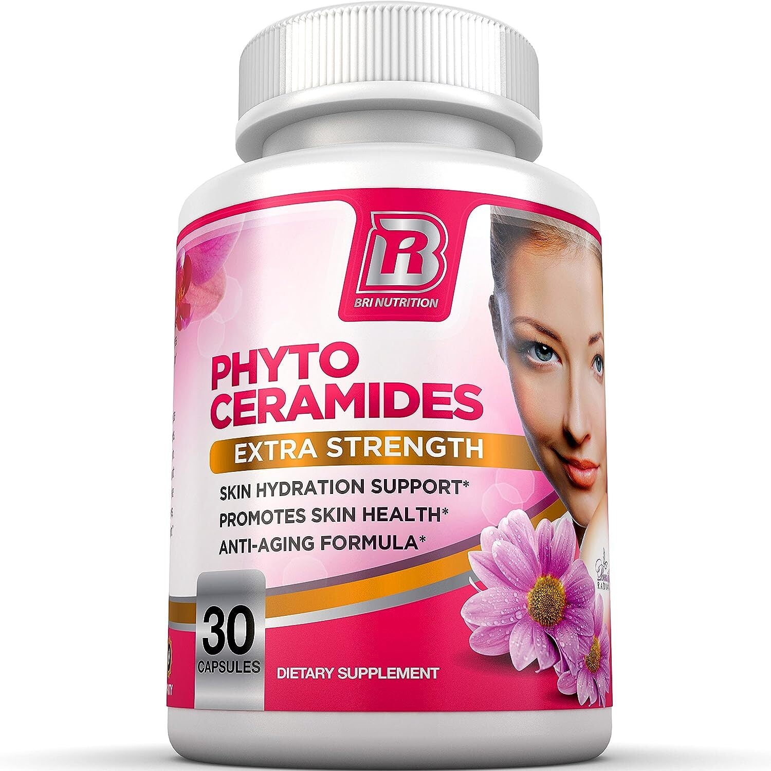 BRI Nutrition Phytoceramides - Natural Anti-Aging Skin & Hair Vitamins for Collagen Boost & Rejuvenation w Vitamins A + C + D + E - 350mg per Serving - 30 Count
