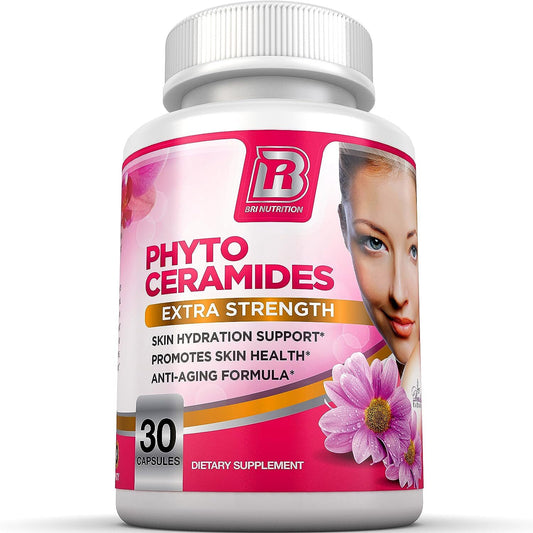 BRI Nutrition Phytoceramides - Natural Anti-Aging Skin & Hair Vitamins for Collagen Boost & Rejuvenation w Vitamins A + C + D + E - 350mg per Serving - 30 Count
