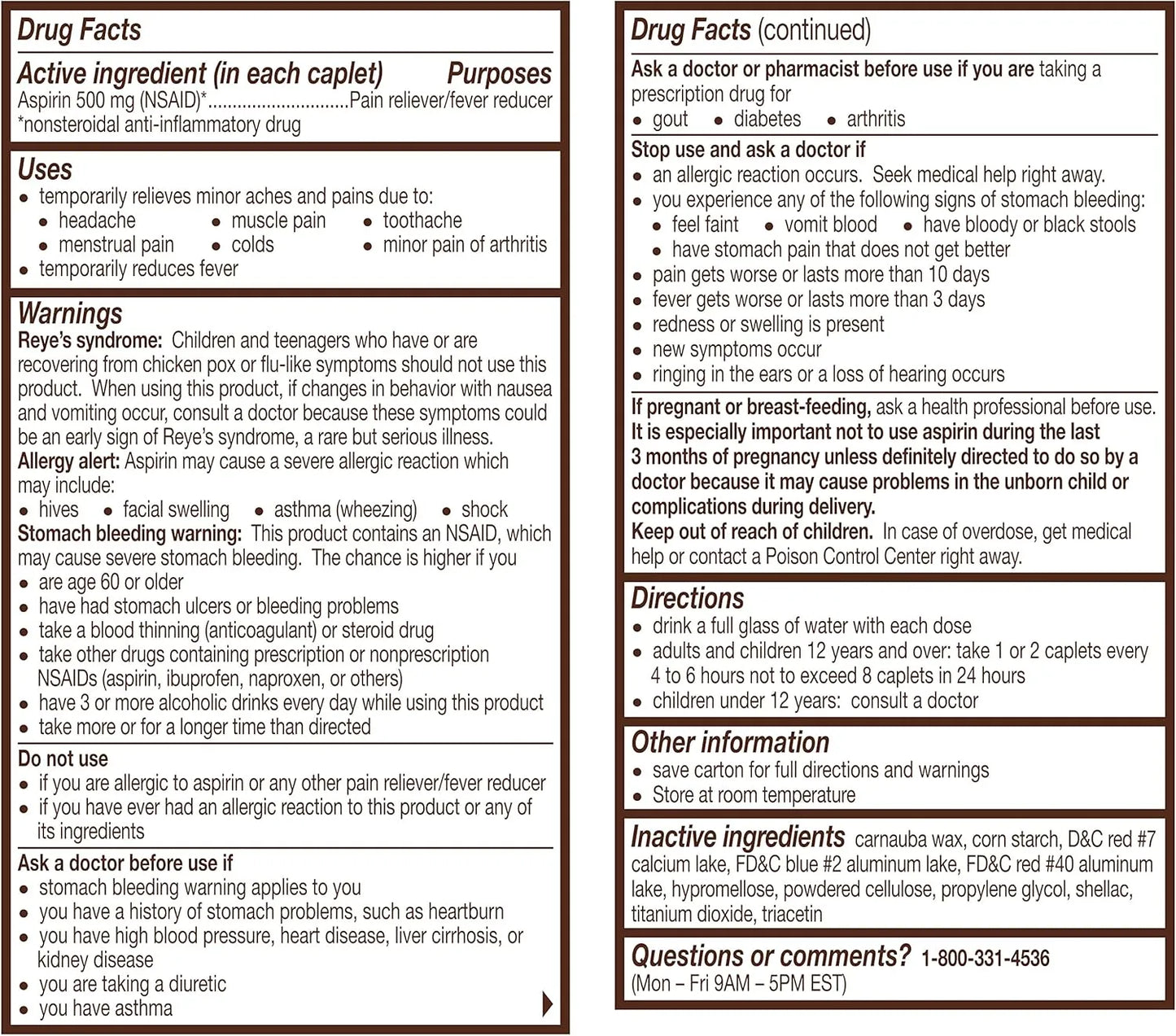 Bayer Extra Strength Aspirin 500 mg, 100 Coated Tablets