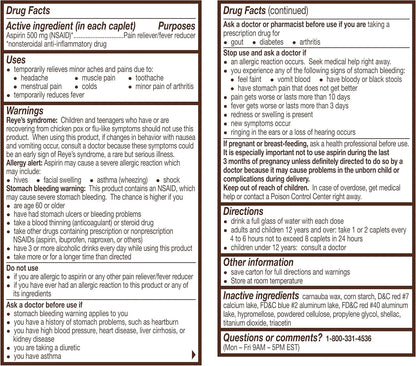 Bayer Extra Strength Aspirin 500 mg, 100 Coated Tablets