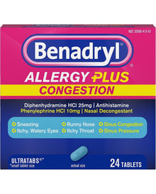 Benadryl Allergy Plus Congestion Ultratabs, 24 ct 