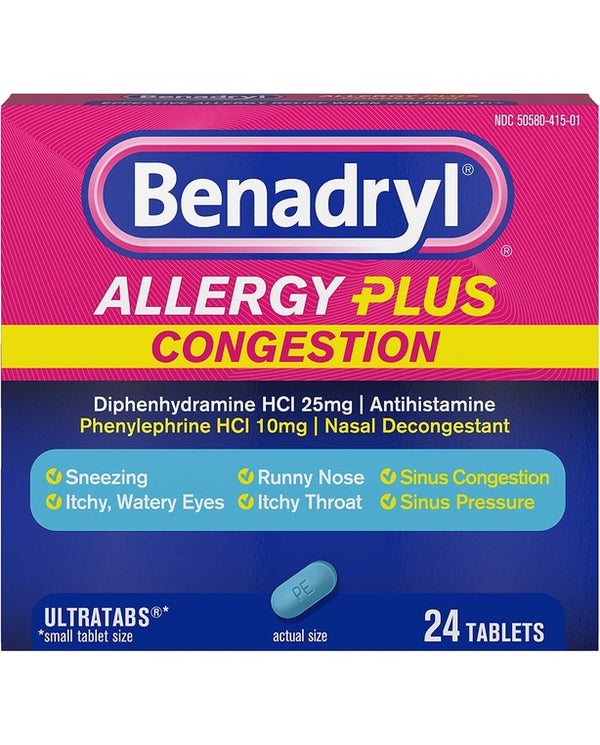 Benadryl Allergy Plus Congestion Ultratabs, 24 ct 