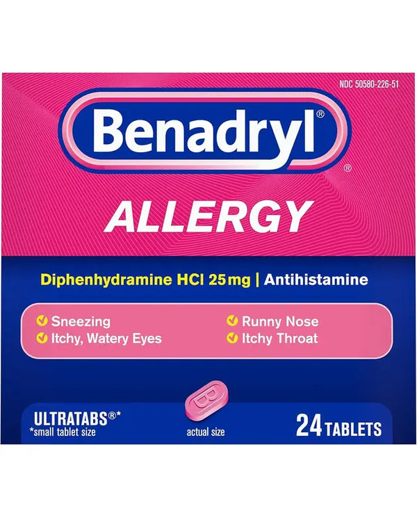 Benadryl Ultratabs Antihistamine Allergy Relief
with Diphenhydramine HCl, 24 Count
