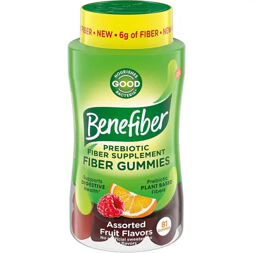 Benefiber Fiber Supplement Gummies for Digestive Health, Assorted Fruit Flavor - 81 Count
