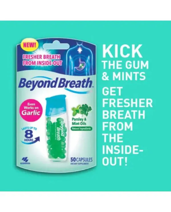 Beyond Breath – Breath Freshening Capsules For Fresher Breath From The Inside Out –Works On Garlic And Odors From Other Food - Lasts Up To 8 Hours - 50 Capsules
