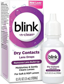 Blink-N-Clean Lens Drops, Blink Eye Drops for Contact Lenses, 15 ml Cleans & Moisturizes for Soft & RGP Lens Wearers, Bundled with 1 Tea Tree Oil Eyelid/Eyelash Wipe
