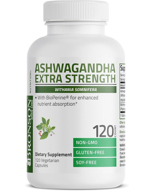 Bronson Ashwagandha Extra Strength Stress & Mood Support with BioPerine - Non GMO Formula, 120 Vegetarian Capsules
