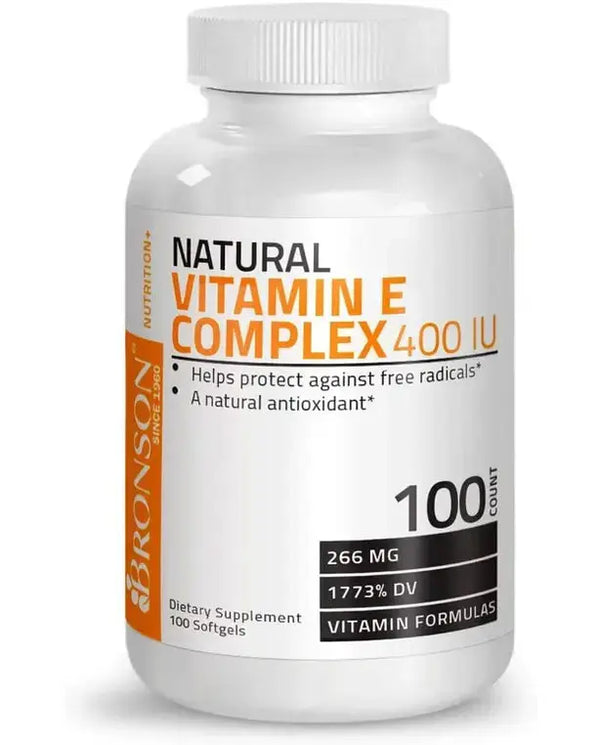 Bronson Natural Vitamin E Complex Supplement 400 I.U. (80% D-Alpha Tocopherol), Natural Antioxidant, 100 Softgels

