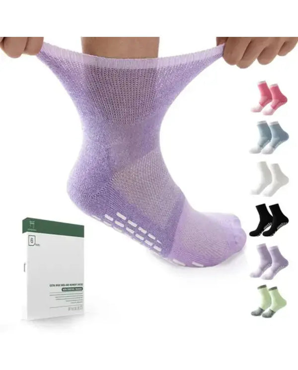 Bulinlulu Diabetic Socks with Grippers for Women&Men-6 Pairs Bamboo Non Binding Diabetic Ankle Socks,Extra Wide Non Skid Stretchy Loose Top Socks with...