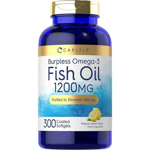 Burpless Fish Oil 1200 mg | 300 Softgels | with 360 mg Omega-3 Fatty Acids | Natural Lemon Flavor | Non-GMO, Gluten Free Supplement
