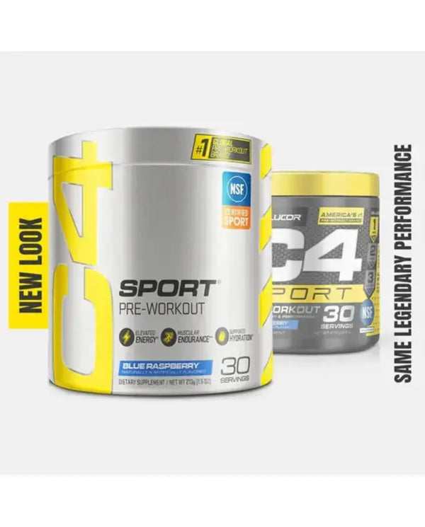 C4 Sport Pre Workout Powder Blue Raspberry - Pre Workout Energy with 3g Creatine Monohydrate + 135mg Caffeine and Beta-Alanine Performance Blend - NSF Certified for Sport | 30 Servings
