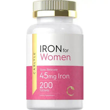 CARLYLE Iron Supplement for Women 45mg | 200 Tablets | Vegetarian, Non-GMO, Gluten Free, Slow Release Pills

