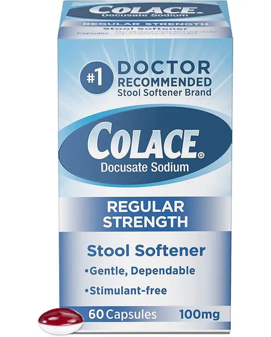 COLACE Regular Strength Stool Softener 100 mg Capsules 60 Count Docusate Sodium Stool Softener for Gentle Dependable Relief
