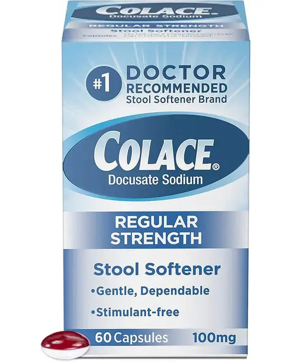 COLACE Regular Strength Stool Softener 100 mg Capsules 60 Count Docusate Sodium Stool Softener for Gentle Dependable Relief
