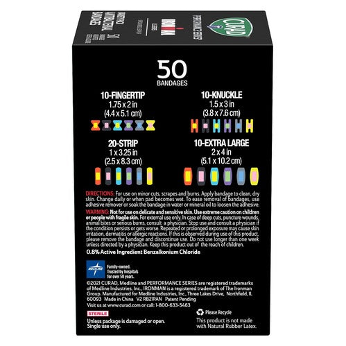 CURAD Performance Series IRONMAN Antibacterial Bandages, 50 Count
