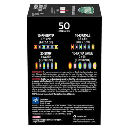 CURAD Performance Series IRONMAN Antibacterial Bandages, 50 Count