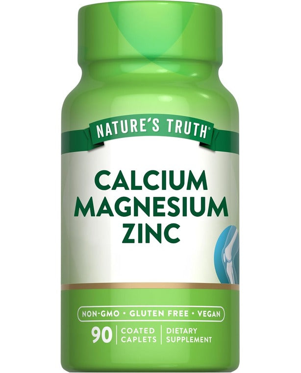 Calcium Magnesium Zinc Supplement | 90 Caplets | Non-GMO and Gluten Free | by Nature's Truth
