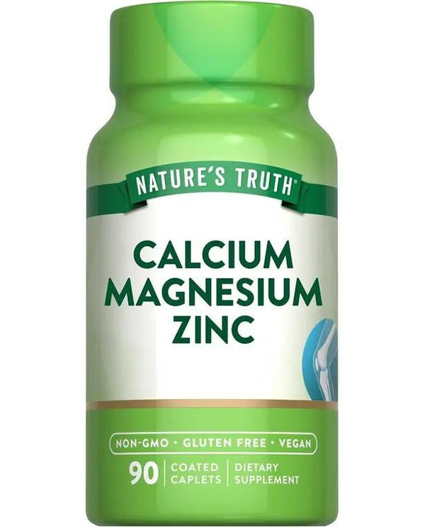Calcium Magnesium Zinc Supplement | 90 Caplets | Non-GMO and Gluten Free | by Nature's Truth
