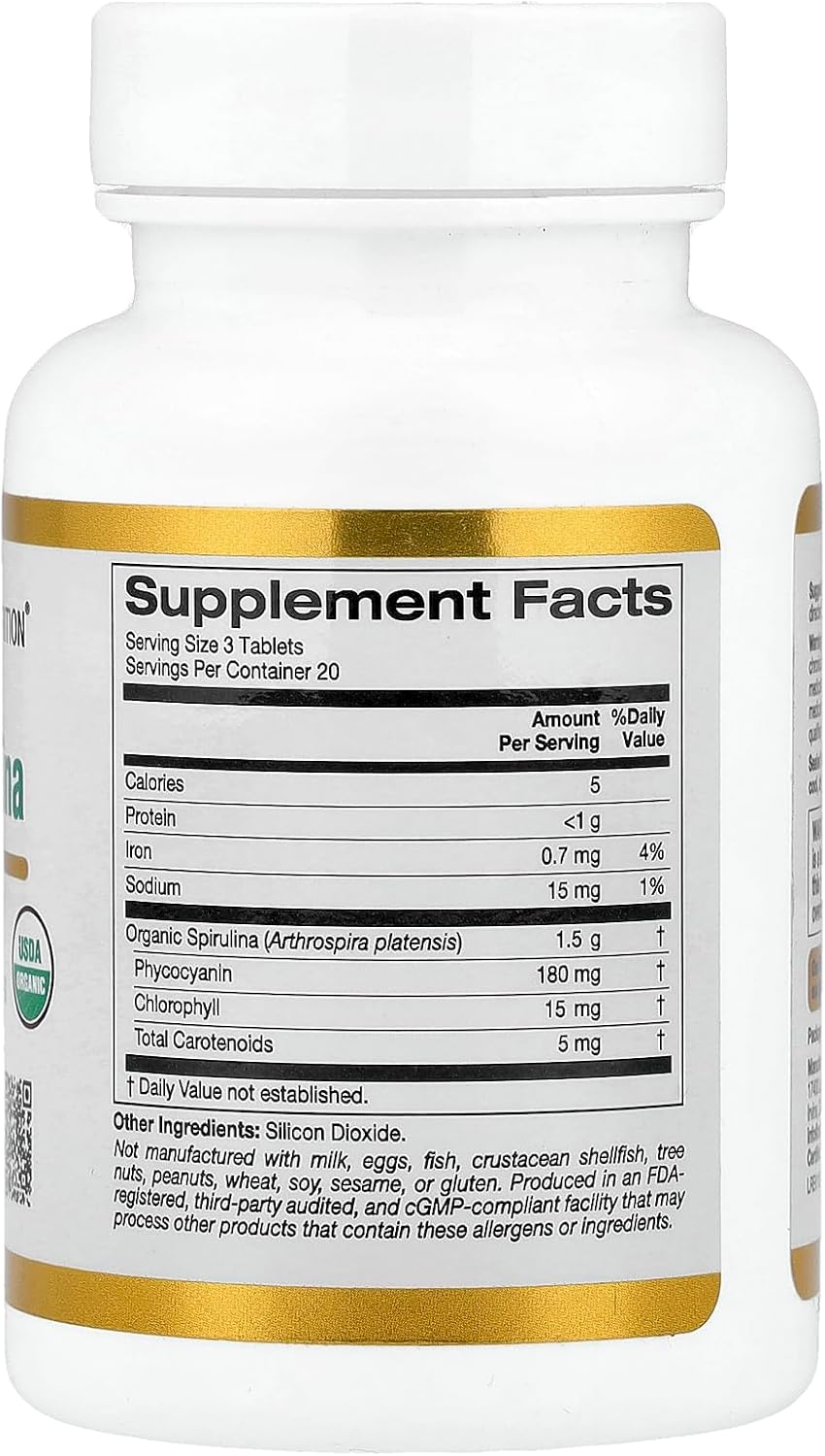 California Gold Organic Spirulina Dietary Supplement - 60 Tablets