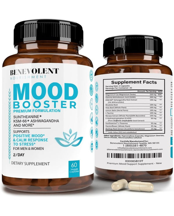 Calm Mood Booster Supplement - Natural Happy Pills for Stress, Sleep & Mood Support - 60 Count
