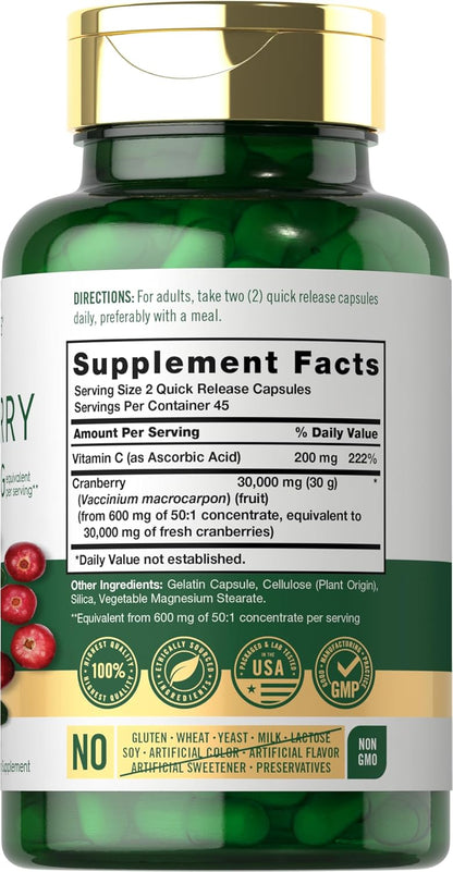Carlyle Cranberry Supplement | 90 Capsules | Non-GMO and Gluten Free Formula | Cranberry Pills from Concentrate Extract