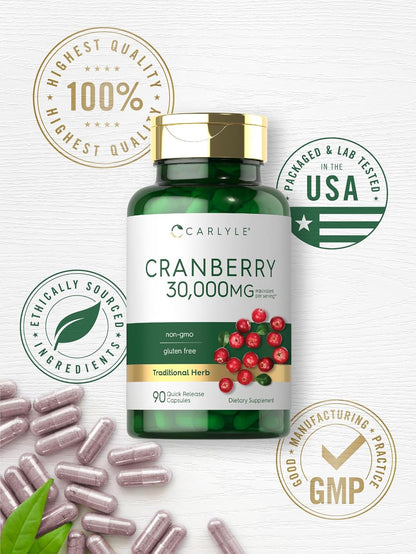 Carlyle Cranberry Supplement | 90 Capsules | Non-GMO and Gluten Free Formula | Cranberry Pills from Concentrate Extract