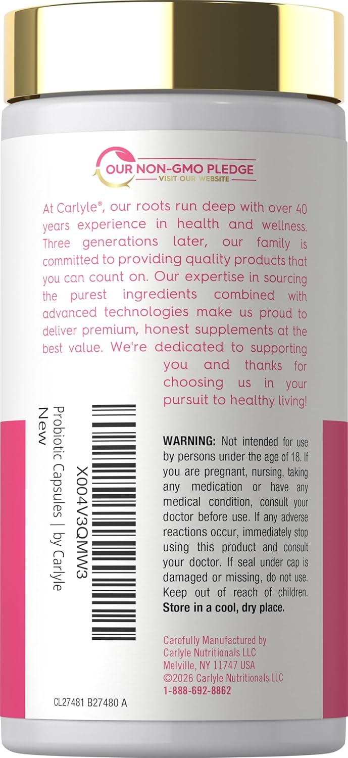 Carlyle Urinary and Vaginal Probiotic for Women | 60 Capsules | with Cranberry for Healthy Urinary Tract, Vaginal pH, Yeast Balance, Vaginal Flora | Vegan, Non-GMO and Gluten Free | For Her