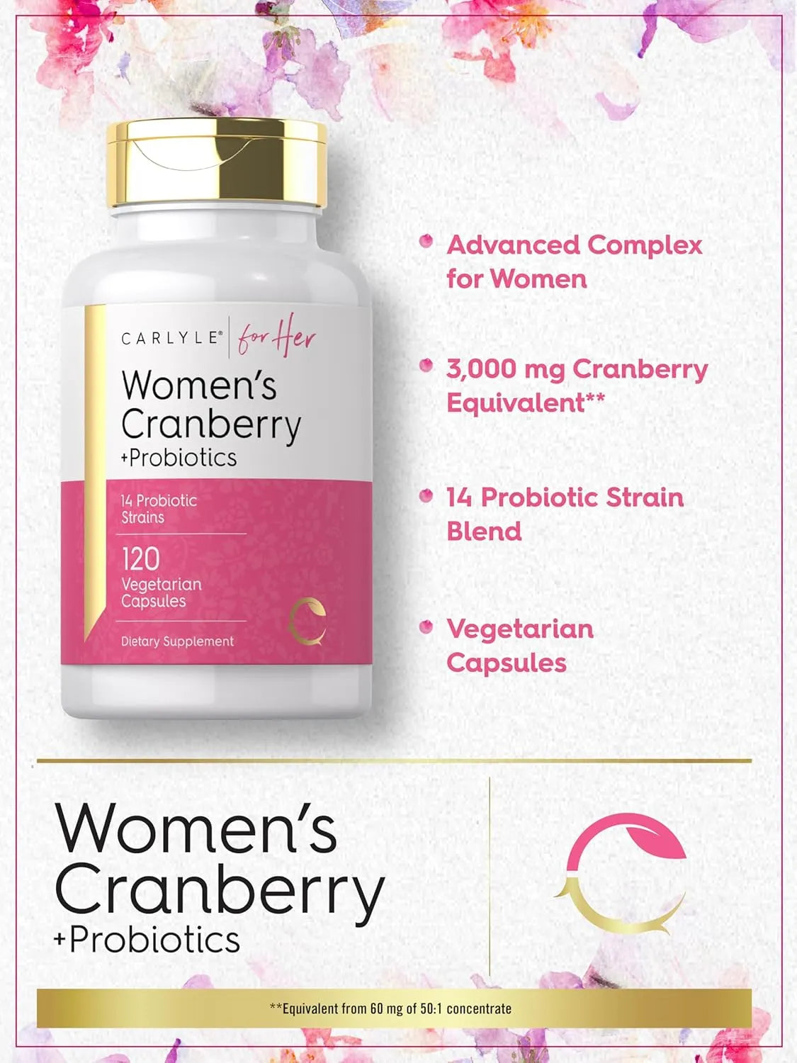 Carlyle Women's Cranberry Plus Probiotics 120 Capsules