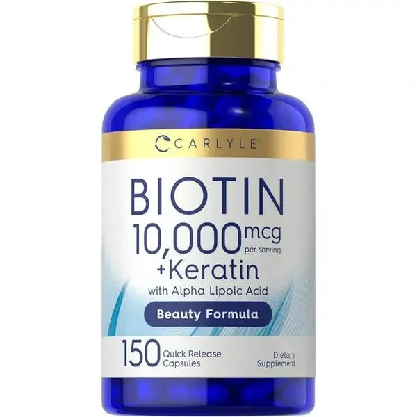 Carlyle Biotin 10000mcg | 150 Capsules | Beauty Formula with Keratin | Non-GMO, Gluten Free Supplement
