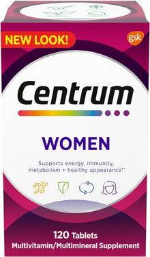 Centrum Multivitamin for Women 18 and Over, 120 Tablets | Contains Vitamin D3, B Vitamins and Antioxidant Vitamins C and E