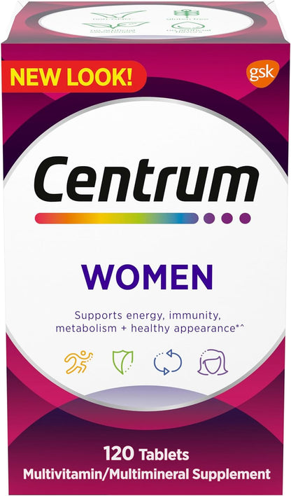 Centrum Multivitamin for Women 18 and Over, 120 Tablets | Contains Vitamin D3, B Vitamins and Antioxidant Vitamins C and E