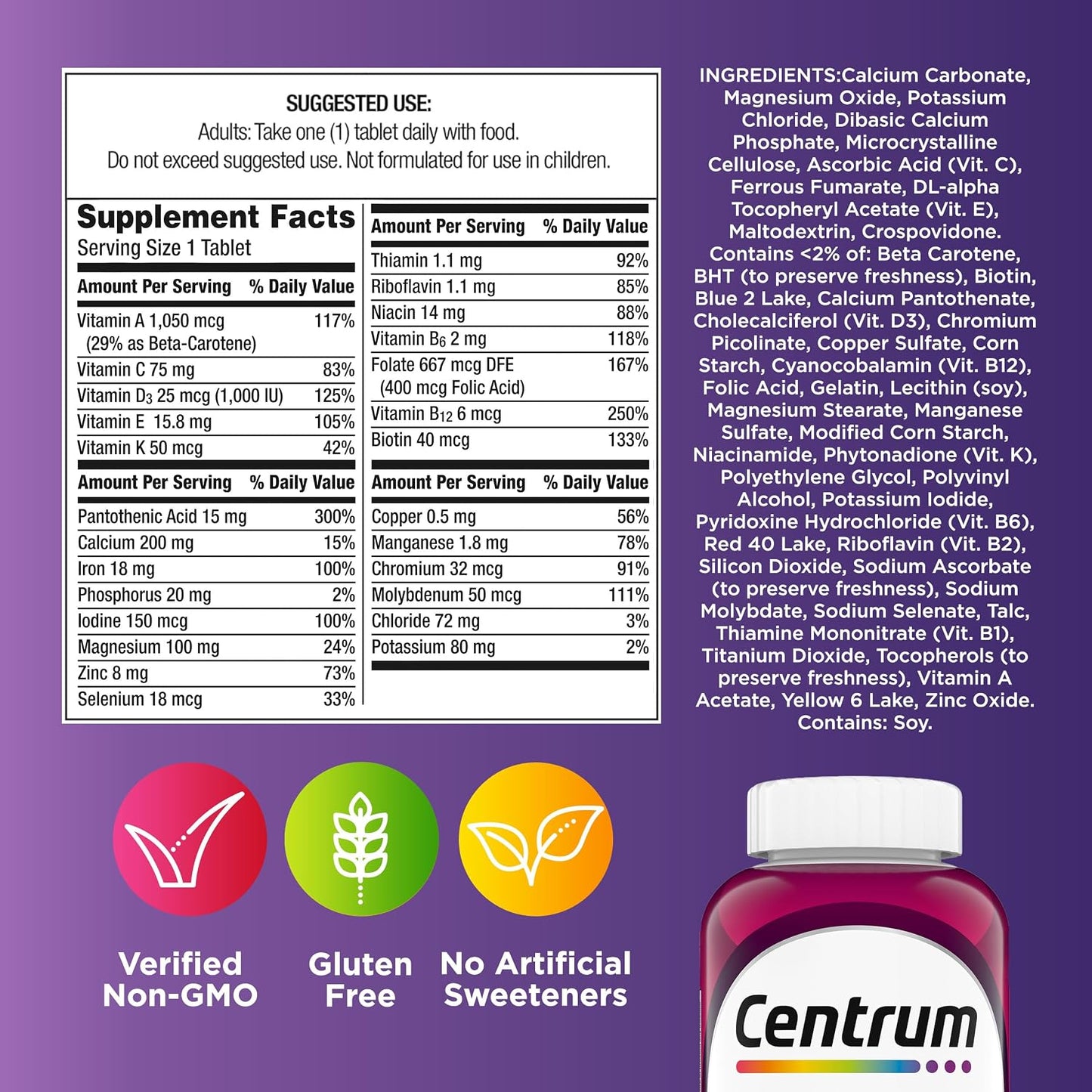 Centrum Multivitamin for Women 18 and Over, 120 Tablets | Contains Vitamin D3, B Vitamins and Antioxidant Vitamins C and E