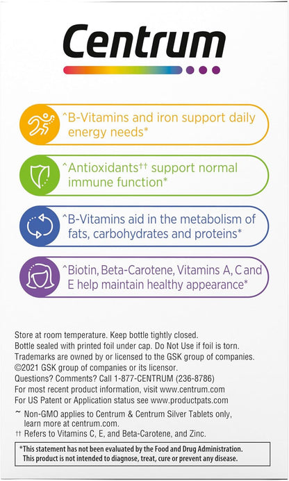 Centrum Multivitamin for Women 18 and Over, 120 Tablets | Contains Vitamin D3, B Vitamins and Antioxidant Vitamins C and E