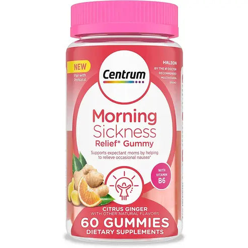 Centrum Morning Sickness Relief Gummies, Citrus Ginger Flavor - 60 Count, Up to 60 Day Supply

